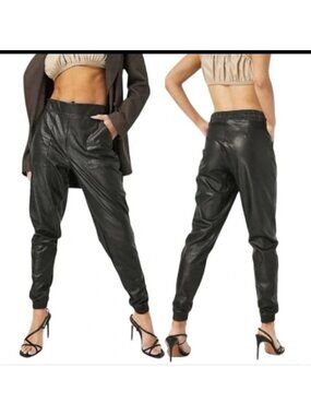 Spanx Faux Leather Jogger Pants  Black M Pull-On Elastic Waistband Relaxed fit
